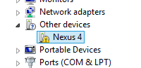 Nexus 4 showing in Device Manger when its not installed correctly